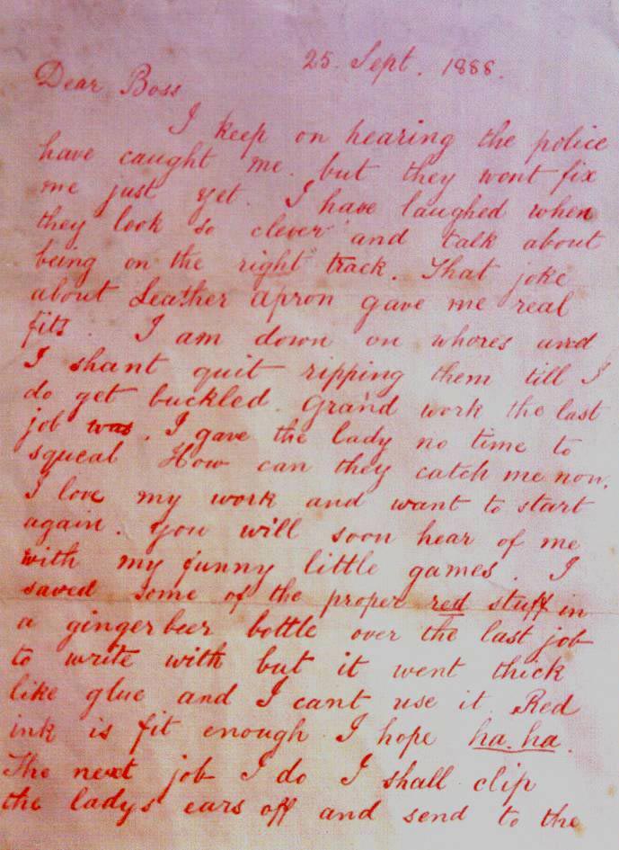 Imagen de la carta escrita en tinta roja que dio nombre a Jack el Destripador.